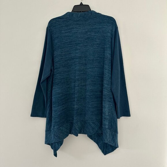 Logo Lori Goldstein Asymmetric Hem Zip Sweater Top Size 1X Lagenlook Blue Tunic - Picture 2 of 6
